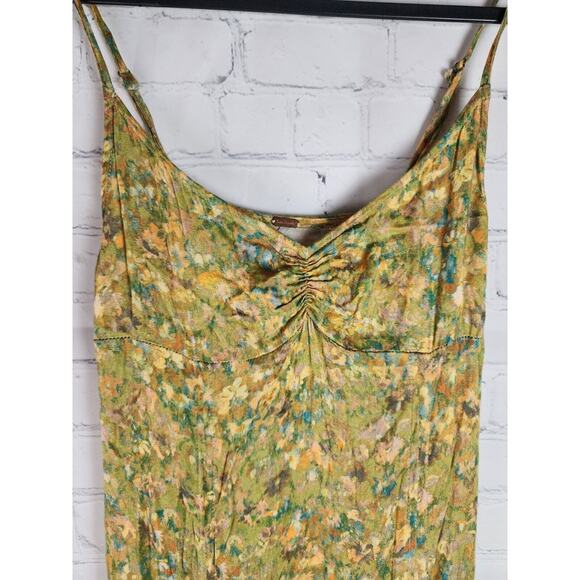 Free People Taryn Boho Dress size O XS Green Yellow Floral Floaty Boho - Picture 2 of 6